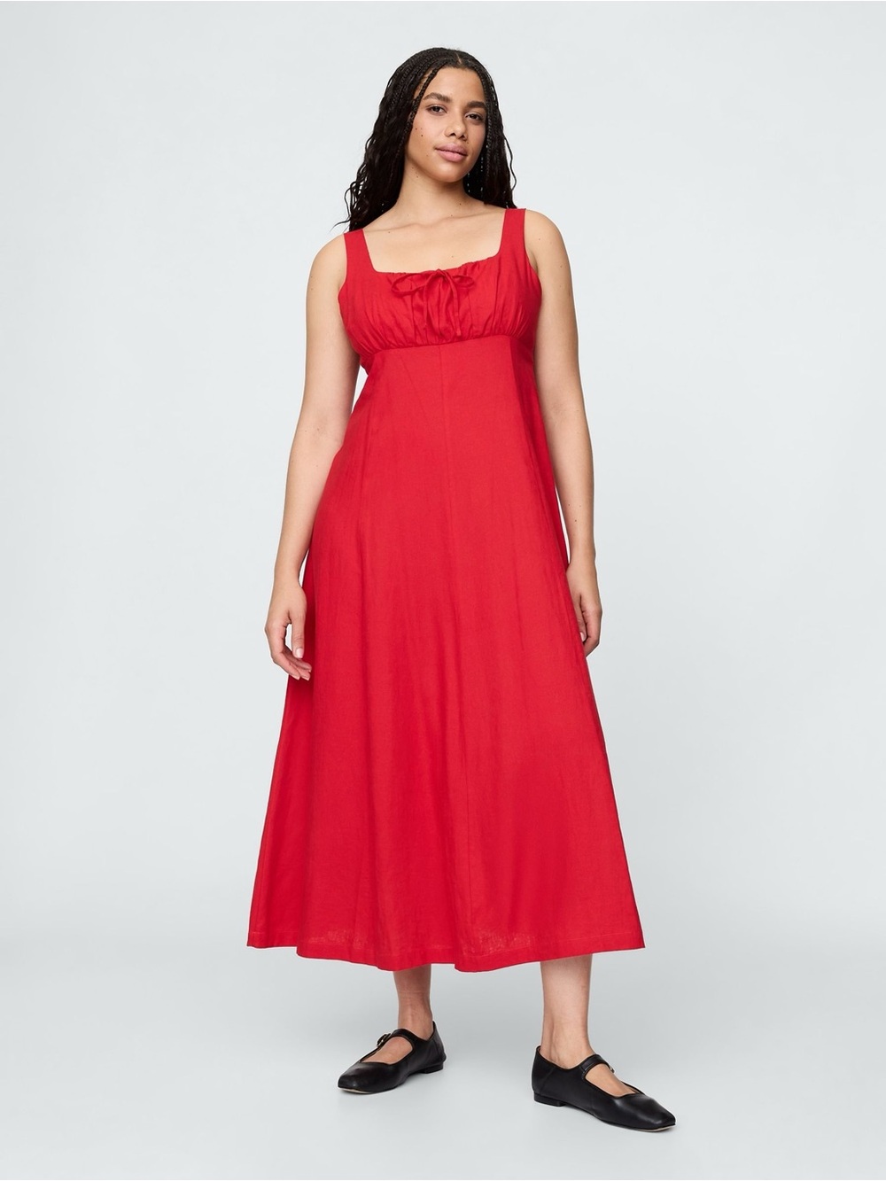 Red sleeveless midi dress